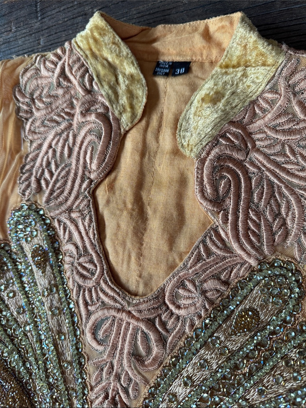 anarkali gown peach mesh halter neck design beading and Dupatta (shawl) small - Picture 11 of 14